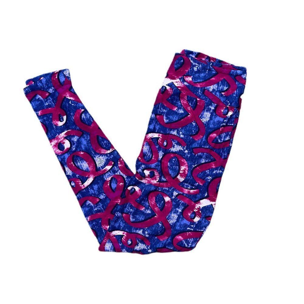 NEW TC2 Plus LuLaRoe Pink Ribbon Breast Cancer Leggings Blue Comfy Stretch‎